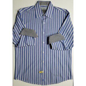 Johnston & Murphy Long Sleeve Flip Cuffs Button Up Blue Tailored Fit Shirt Men M